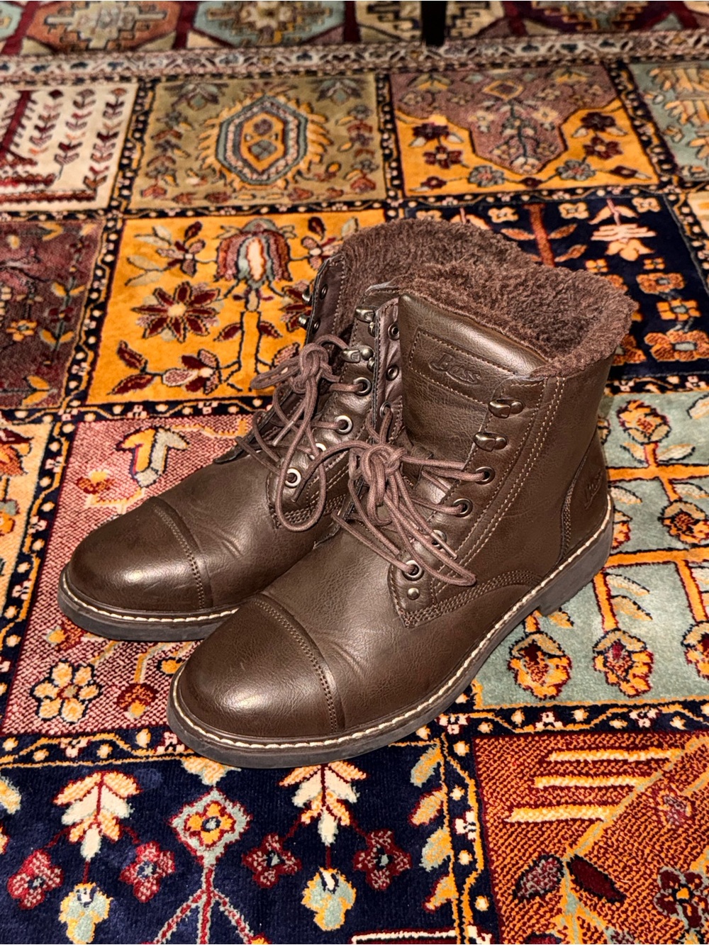 Bass Men's Dark Brown Lace-Up Faux Fur Ankle Boots